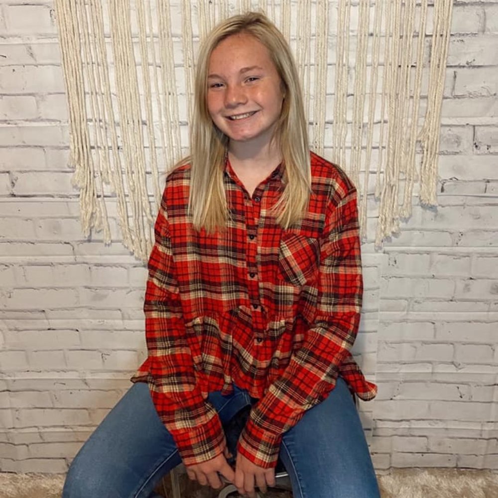 Ruffle Hem Plaid Button Up